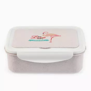 Ланч-бокс в школу TAKE IT EASY «Фламинго», с приборами, пшеничная солома, 1.4 л, 21.57.315 см, белый