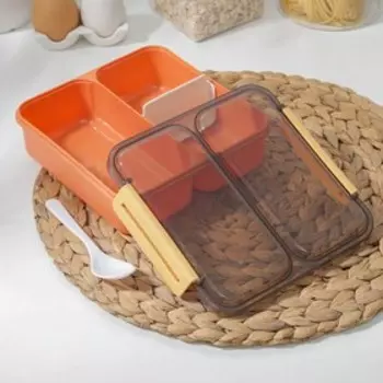 Ланч-бокс для еды Доляна «Классика», пластик, 2 отделения, в школу, 18186 см, оранжевый