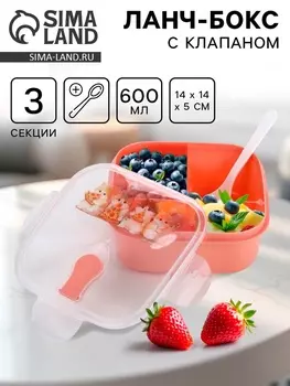 Ланч-бокс с клапаном «Котята», 3 секции, 14145 см