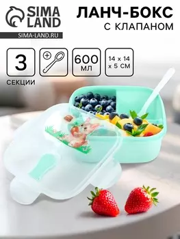 Ланч-бокс с клапаном «Зайка», 3 секции, 14145 см