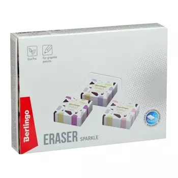 Ластик Berlingo 34*34*12мм "Sparkle", прямоугольный, цвета ассорти