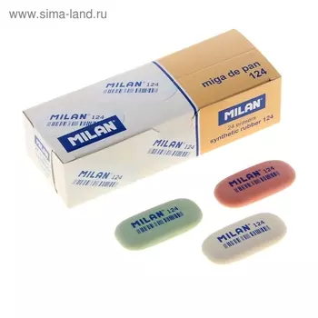 Ластик Milan 124, овальный, малый, 55х25х7 мм, микс