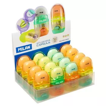 Ластик-точилка 1 отверстие с контейнером MILAN Capsule New Look, микс