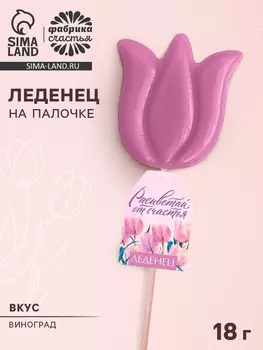 Леденец на палочке «8 марта», тюльпан, вкус: виноград, 18 г.