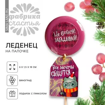 Леденец на палочке «Загадывай» с печатью, вкус: виноград, 25 г.