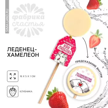 Леденец на палочке «Пахнешь как любовь», с печатью хамелеон, вкус клубника, 25 г