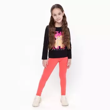 Леггинсы для девочки, цвет коралловый, рост 122