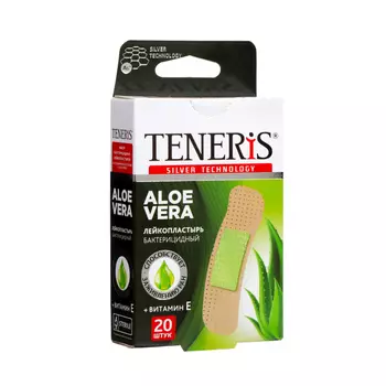 Лейкопластырь бактерицидный TENERIS ALOE с подушкой алоэ, на полимерной основе, 76х19 мм
