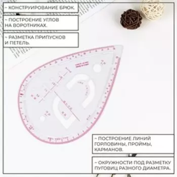 Лекало портновское метрическое «Капля», с проймой, 20.513.3 см, толщина 0.5 мм, прозрачное