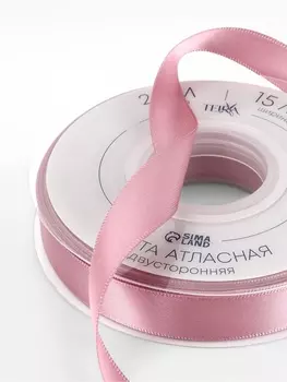 Лента атласная TEIRA, двухсторонняя, 15 мм, 25±1 м, розовая №165