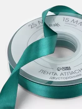 Лента атласная TEIRA, двухсторонняя, 15 мм, 25±1 м, зелёная №0589