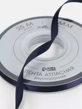 Лента атласная TEIRA, двухсторонняя, 6 мм, 25±1 м, тёмно-синяя №330