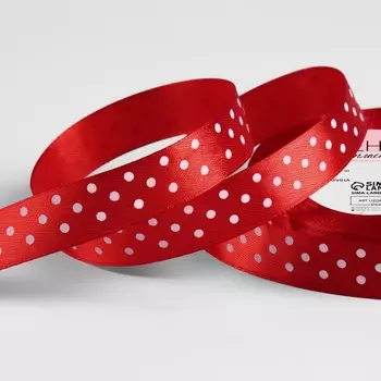 Лента атласная «Горошек», 15 мм, 23±1 м, красная №026