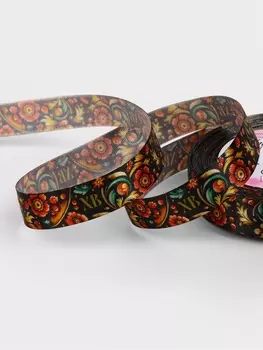 Лента атласная «Хохлома», 15 мм, 23±1 м, разноцветная