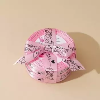 Лента атласная, подарочная упаковка, Love, розовая, 2 см х 22.5 м