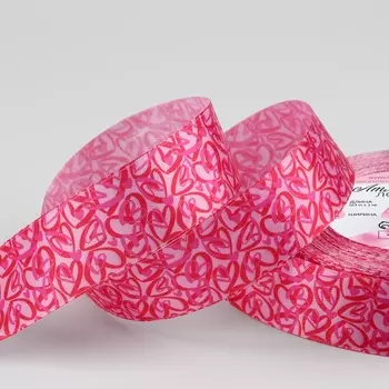 Лента атласная «Сердца», 25 мм, 23±1 м, фуксия
