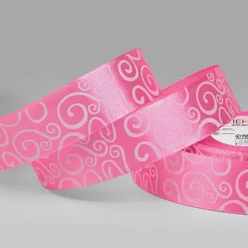 Лента атласная «Узор», 25 мм, 23±1 м, розовый №005