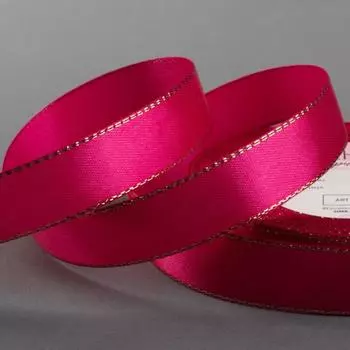 Лента атласная, с золотым люрексом, 15 мм, 23±1 м, розовая №72