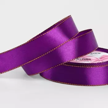 Лента атласная, с золотым люрексом, 25 мм, 23±1 м, фиолетовая, №35