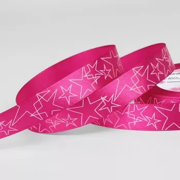 Лента атласная «Звёзды», 15 мм, 23±1 м, розовая №095
