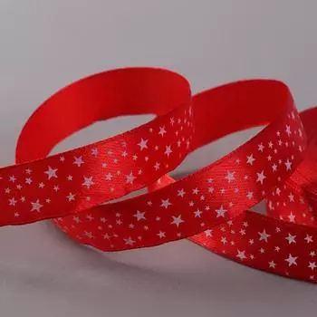 Лента атласная «Звёзды», 15 мм, 23±1 м, красная №026