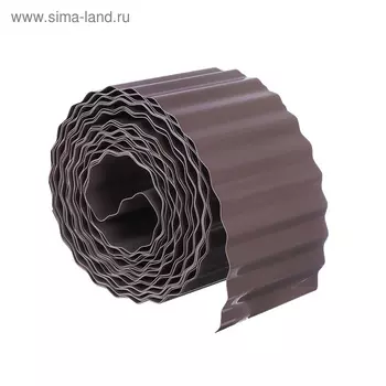 Лента бордюрная, 10 см9 м, толщина 0.6 мм, пластиковая, гофра, тёмно-коричневая, Greengo
