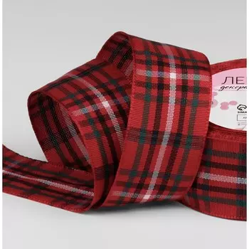 Лента декоративная «Клетка», 25 мм, 9 ± 0,5 м, цвет красный