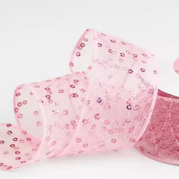 Лента декоративная «Пайетки», 40 мм, 9±0.5 м, розовая