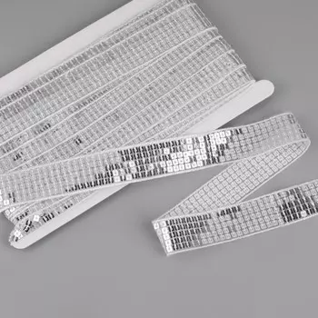 Лента декоративная с квадратными пайетками, 2.5 см, 9±0.5 м, цвет серебряный