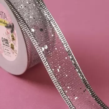 Лента капроновая с металлической нитью «Блёстки», 25 мм 2,7 ± 0,5 м, цвет серебряный