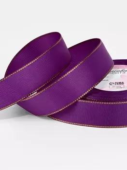 Лента репсовая, с золотым люрексом, 25 мм, 23±1 м, фиолетовая №046