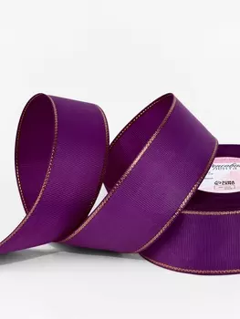 Лента репсовая, с золотым люрексом, 40 мм, 23±1 м, фиолетовая №046