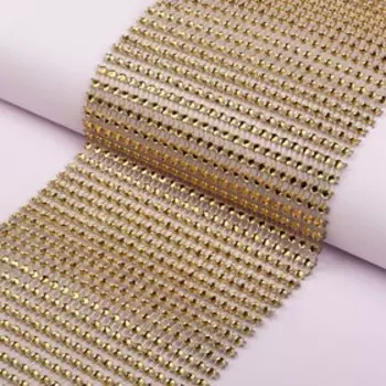 Лента с имитацией страз, 12 см, 9±1 м, цвет золотой