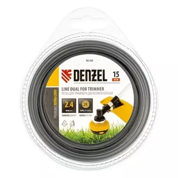 Леска для триммера двухкомпонентная DENZEL 96180, EXTRA CORD, круглая, 2.4 мм х 15 м