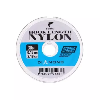 Леска монофильная Salmo Diamond HOOK LENGTH NYLON, диаметр 0.15 мм, тест 2.18 кг, 30 м