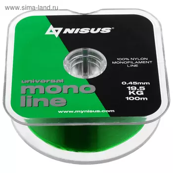 Леска NISUS MONOLINE, диаметр 0.45 мм, тест 19.5 кг, 100 м, зелёная