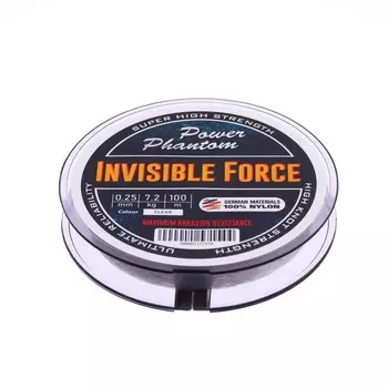 Леска Power Phantom Invisible Force CLEAR, диаметр 0.25 мм, тест 7.2 кг, 100 м