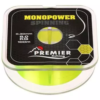 Леска Preмier fishing MONOPOWER Spinning, диаметр 0.3 мм, тест 8 кг, 100 м, флуоресцентная желтая