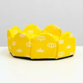 Лежанка "Кокетка" из поплина, 42х42х19 см, желтая с коронами