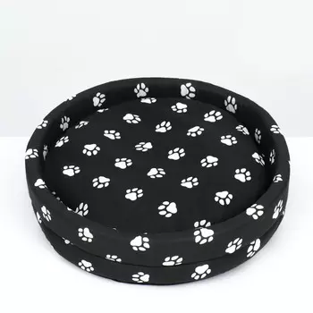 Лежанка Lowcost круглая, поплин, 40 х 40 х 12 см, черная с лапками