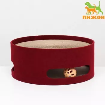 Лежанка с когтеточкой "Пижон", основание игрушка с шариком, 37 х 37 х 15см, бордовая