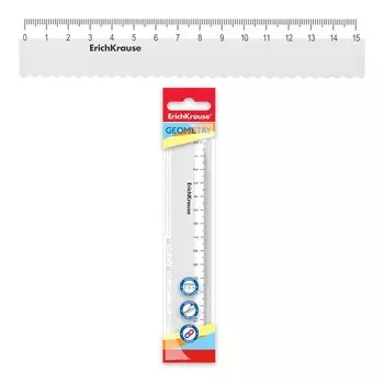 Линейка 15 см ErichKrause "Classic", пластиковая, с волнистым краем, белая, европодвес