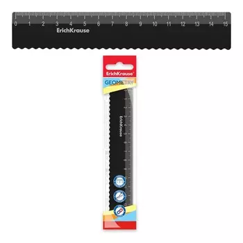 Линейка 15 см ErichKrause "Classic", пластиковая, с волнистым краем, чёрная, европодвес