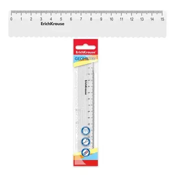 Линейка 15 см ErichKrause "Clear", пластиковая, с волнистым краем, прозрачная, европодвес