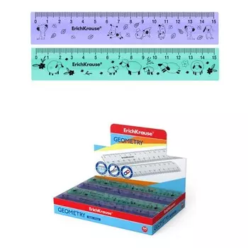 Линейка 15 см ErichKrause, микс из 2 цветов, для девочек
