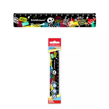 Линейка 15 см ErichKrause "Scooter Master", пластик, непрозрачная, с рисунком, европодвес