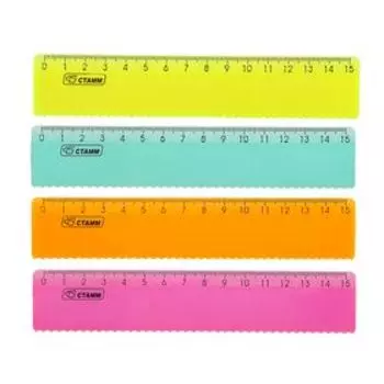 Линейка 15 см Стамм Neon Cristal, пластиковая с волнистым краем, европодвес, микс