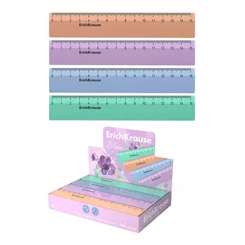 Линейка 15см ErichKrause Pastel Bloom, в коробке-дисплее, микс