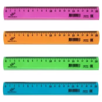 Линейка 20 см "Луна", прозрачная, тонированная, МИКС