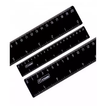 Линейка 20 см СТАММ, пластиковая, широкая, 2 шкалы (см - дюймы), черная